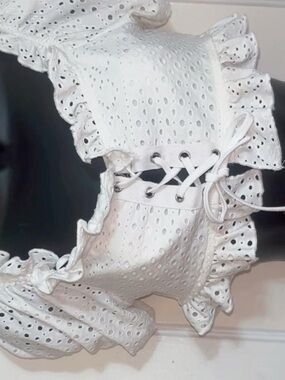 Fashion Nova White Eyelet Ruffle Lace-Up One-Piece - Kids